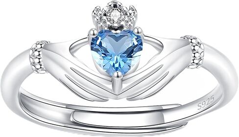 Birthstone Rings for Women: s925 Sterling Silver Claddagh Ring Adjustable Irish Promise Band Rings - Birthday Christmas Jewelry Gifts for Teen Daugter Sister in Kuwait