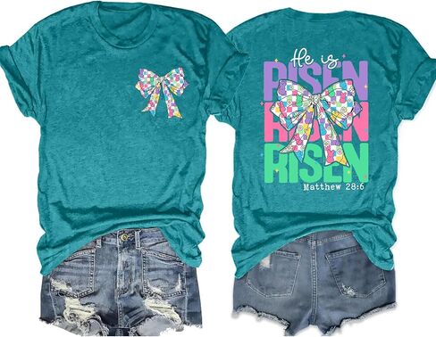 LAZYCHILD Easter Shirts for Women: He is Risen Shirt Christian Easter Shirt Easter Gifts Religious Faith Tee Tops in Saudi Arabia