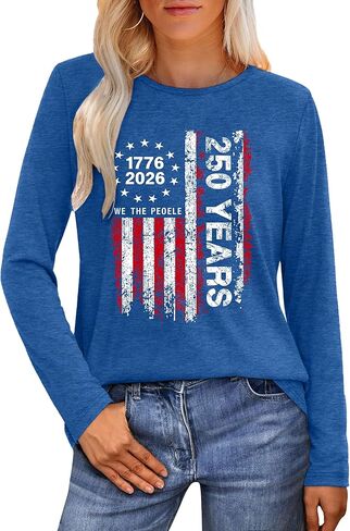 250 Anniversary USA Shirt Women Patriotic 4th of July T Shirt American Flag Long Sleeve 250th Birthday America Tee Tops in Kuwait