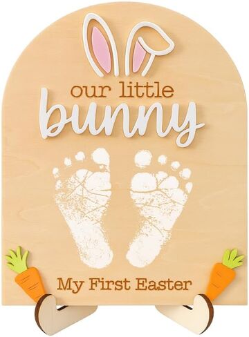 (الطلاء غير متضمن) حرفة عيد الفصح الأولى للأطفال، 6 × 8 هدايا خشبية لبصمة اليد للأطفال، بعض الأرانب تحب التوقيع، حشوات سلة عيد الفصح in Kuwait