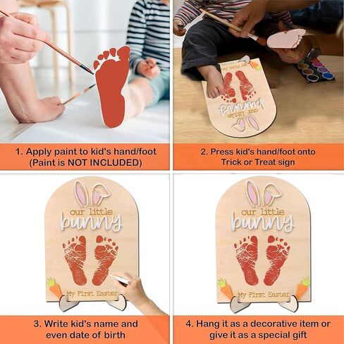 (الطلاء غير متضمن) حرفة عيد الفصح الأولى للأطفال، 6 × 8 هدايا خشبية لبصمة اليد للأطفال، بعض الأرانب تحب التوقيع، حشوات سلة عيد الفصح in Kuwait
