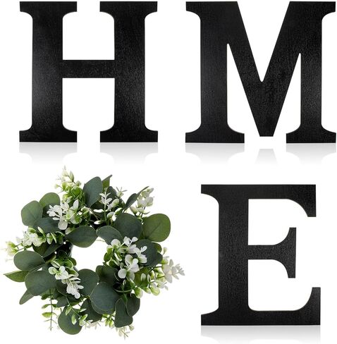 Wood Home Sign with Artificial Eucalyptus Wreath for O, Farmhouse Wall Home Sign Rustic Wooden Hanging Letters Decorative Wall Art Decor for Living Room Kitchen Housewarming Couple Gifts in Saudi Arabia