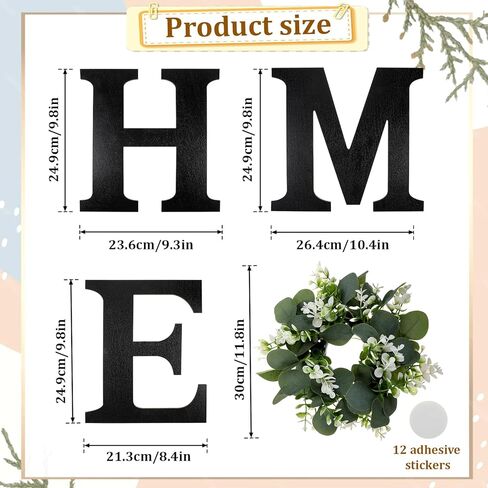 Wood Home Sign with Artificial Eucalyptus Wreath for O, Farmhouse Wall Home Sign Rustic Wooden Hanging Letters Decorative Wall Art Decor for Living Room Kitchen Housewarming Couple Gifts in Saudi Arabia