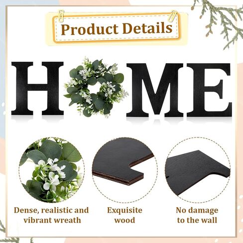 Wood Home Sign with Artificial Eucalyptus Wreath for O, Farmhouse Wall Home Sign Rustic Wooden Hanging Letters Decorative Wall Art Decor for Living Room Kitchen Housewarming Couple Gifts in Saudi Arabia