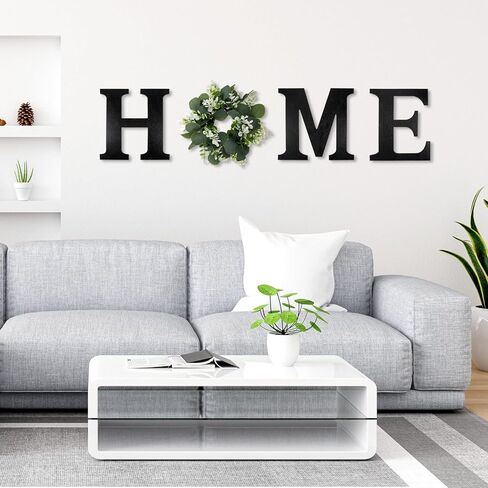 Wood Home Sign with Artificial Eucalyptus Wreath for O, Farmhouse Wall Home Sign Rustic Wooden Hanging Letters Decorative Wall Art Decor for Living Room Kitchen Housewarming Couple Gifts in Saudi Arabia