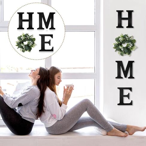 Wood Home Sign with Artificial Eucalyptus Wreath for O, Farmhouse Wall Home Sign Rustic Wooden Hanging Letters Decorative Wall Art Decor for Living Room Kitchen Housewarming Couple Gifts in Saudi Arabia