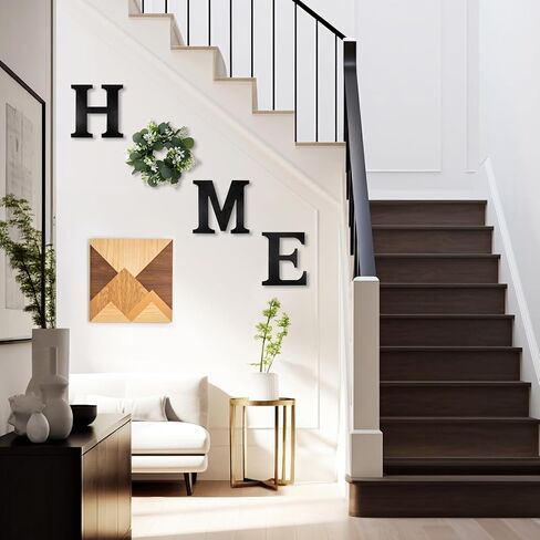 Wood Home Sign with Artificial Eucalyptus Wreath for O, Farmhouse Wall Home Sign Rustic Wooden Hanging Letters Decorative Wall Art Decor for Living Room Kitchen Housewarming Couple Gifts in Saudi Arabia