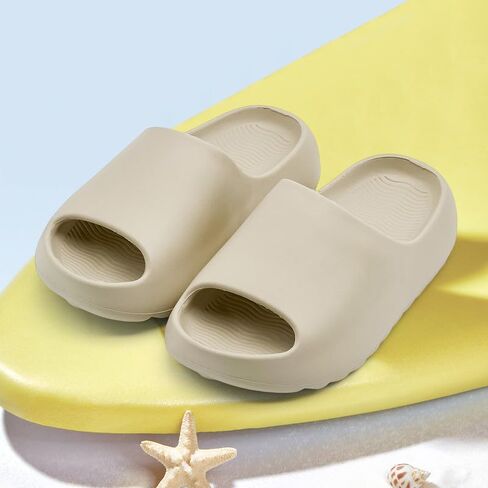 Kids Lightweight Soft EVA Non-Slip Slides Slippers Comfy Sandals for Toddler Open Toe Boys Girls Children Bathroom Shower Summer Pool Beach Slippers Khaki in Saudi Arabia