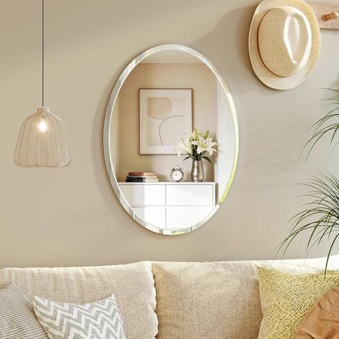 Frameless Wall Oval Bathroom Mirror, 24"x18" Wall Mirror15mm Beveled Edge, Shatterproof Tempered Glass, Farmhouse Bathroom Mirrors for Over Sink, Bedroom, Entryway (Horizontal or Vertical) in Saudi Arabia