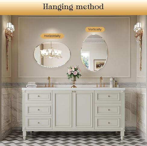 Frameless Wall Oval Bathroom Mirror, 24"x18" Wall Mirror15mm Beveled Edge, Shatterproof Tempered Glass, Farmhouse Bathroom Mirrors for Over Sink, Bedroom, Entryway (Horizontal or Vertical) in Saudi Arabia