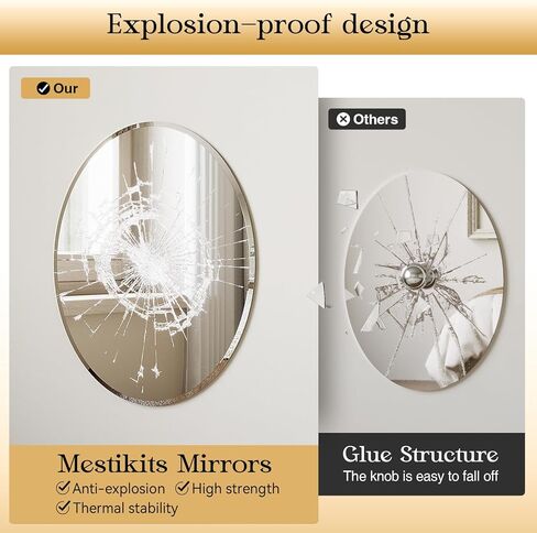 Frameless Wall Oval Bathroom Mirror, 24"x18" Wall Mirror15mm Beveled Edge, Shatterproof Tempered Glass, Farmhouse Bathroom Mirrors for Over Sink, Bedroom, Entryway (Horizontal or Vertical) in Saudi Arabia