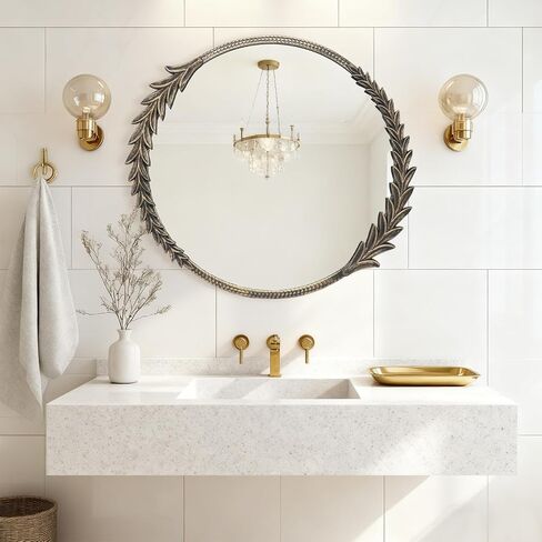 مرآة حائط دائرية كلاسيكية، مرآة زخرفية مقاس 28 بوصة بإطار معدني، لون أسود عتيق in Kuwait