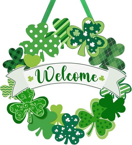 إكليل شامروك للديكور في عيد القديس باتريك للباب الأمامي للترحيب بيوم القديس باتريك، لافتة باب أيرلندية معلقة لديكور المنزل والحفلات الخارجية والداخلية in Kuwait