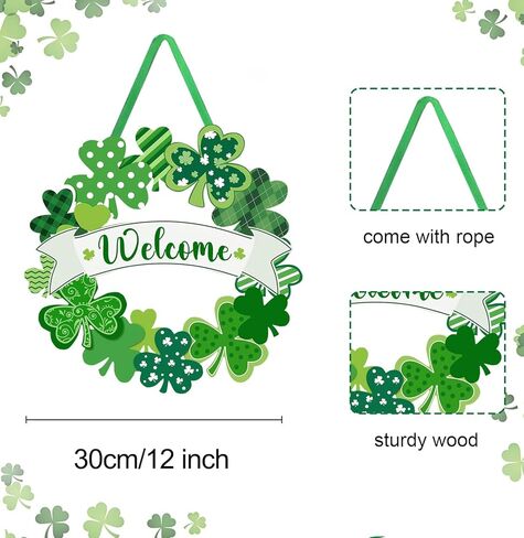 إكليل شامروك للديكور في عيد القديس باتريك للباب الأمامي للترحيب بيوم القديس باتريك، لافتة باب أيرلندية معلقة لديكور المنزل والحفلات الخارجية والداخلية in Kuwait