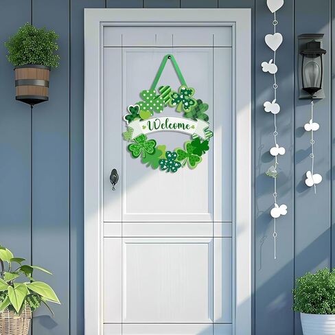 إكليل شامروك للديكور في عيد القديس باتريك للباب الأمامي للترحيب بيوم القديس باتريك، لافتة باب أيرلندية معلقة لديكور المنزل والحفلات الخارجية والداخلية in Kuwait