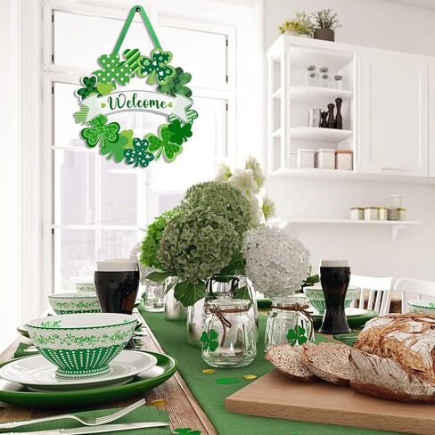 إكليل شامروك للديكور في عيد القديس باتريك للباب الأمامي للترحيب بيوم القديس باتريك، لافتة باب أيرلندية معلقة لديكور المنزل والحفلات الخارجية والداخلية in Kuwait