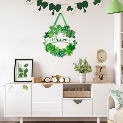 إكليل شامروك للديكور في عيد القديس باتريك للباب الأمامي للترحيب بيوم القديس باتريك، لافتة باب أيرلندية معلقة لديكور المنزل والحفلات الخارجية والداخلية in Kuwait