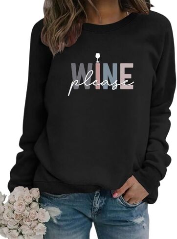 سويت شيرت نسائي من Wine Please، قمصان برسوم مضحكة للشرب، بأكمام طويلة، ورقبة دائرية، بلوفر للخريف والشتاء in Saudi Arabia