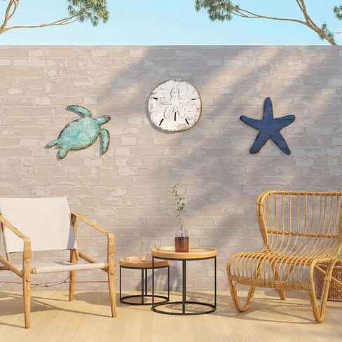 AceOrbit 3 Pcs Vintage Coastal Wooden Wall Decor Ocean Sea Turtle, Starfish & Sand Dollar Wall Art Rustic Beach Theme Hanging Decoration Gifts for Living Room, Bathroom, Bedroom in Kuwait