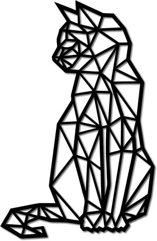 لوحة فنية جدارية معدنية على شكل قطة هندسية (18 بوصة ارتفاع × 11.5 بوصة عرض، أسود) in Kuwait