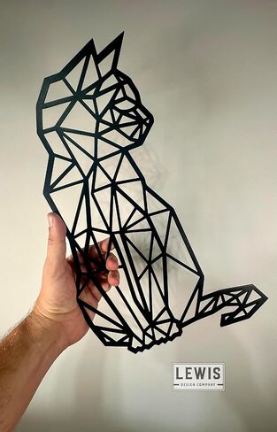 لوحة فنية جدارية معدنية على شكل قطة هندسية (18 بوصة ارتفاع × 11.5 بوصة عرض، أسود) in Kuwait