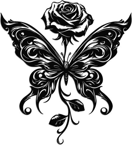 JEWLOVE Butterfly and Rose Metal Wall Decor - Black Metal Flowers Wall Art for Home, Rustic Modern Wall Hanging for Living Room, Bedroom, Garden, 11.9 x 10.6 Inches in Kuwait