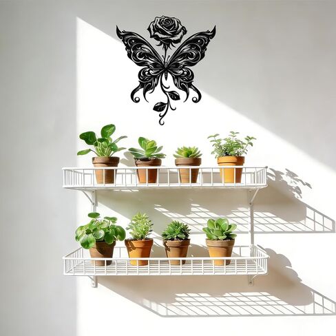 JEWLOVE Butterfly and Rose Metal Wall Decor - Black Metal Flowers Wall Art for Home, Rustic Modern Wall Hanging for Living Room, Bedroom, Garden, 11.9 x 10.6 Inches in Kuwait