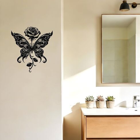 JEWLOVE Butterfly and Rose Metal Wall Decor - Black Metal Flowers Wall Art for Home, Rustic Modern Wall Hanging for Living Room, Bedroom, Garden, 11.9 x 10.6 Inches in Kuwait