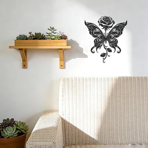 JEWLOVE Butterfly and Rose Metal Wall Decor - Black Metal Flowers Wall Art for Home, Rustic Modern Wall Hanging for Living Room, Bedroom, Garden, 11.9 x 10.6 Inches in Kuwait