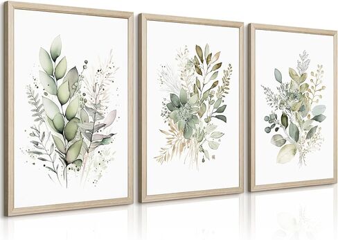 Watercolor Botanical Wall Art Set of 3 Boho Floral Canvas Wall Decor Prints Sage Green Wildflower Wall Art Modern Flower Pictures Botanical Painting for Bedroom Bathroom 12x16 Inch Wood Framed in Saudi Arabia