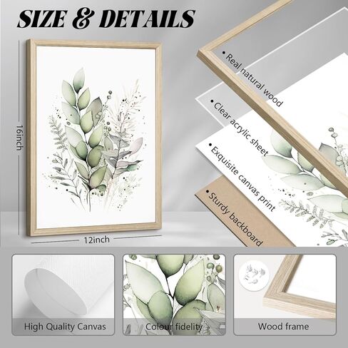 Watercolor Botanical Wall Art Set of 3 Boho Floral Canvas Wall Decor Prints Sage Green Wildflower Wall Art Modern Flower Pictures Botanical Painting for Bedroom Bathroom 12x16 Inch Wood Framed in Saudi Arabia