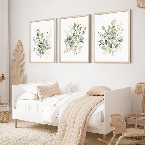 Watercolor Botanical Wall Art Set of 3 Boho Floral Canvas Wall Decor Prints Sage Green Wildflower Wall Art Modern Flower Pictures Botanical Painting for Bedroom Bathroom 12x16 Inch Wood Framed in Saudi Arabia