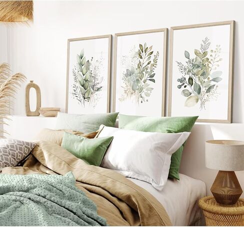 Watercolor Botanical Wall Art Set of 3 Boho Floral Canvas Wall Decor Prints Sage Green Wildflower Wall Art Modern Flower Pictures Botanical Painting for Bedroom Bathroom 12x16 Inch Wood Framed in Saudi Arabia