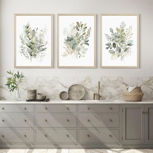 Watercolor Botanical Wall Art Set of 3 Boho Floral Canvas Wall Decor Prints Sage Green Wildflower Wall Art Modern Flower Pictures Botanical Painting for Bedroom Bathroom 12x16 Inch Wood Framed in Saudi Arabia