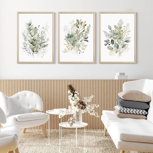 Watercolor Botanical Wall Art Set of 3 Boho Floral Canvas Wall Decor Prints Sage Green Wildflower Wall Art Modern Flower Pictures Botanical Painting for Bedroom Bathroom 12x16 Inch Wood Framed in Saudi Arabia