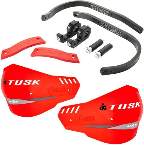 TUSK D-Flex Pro Handguards شريط أسود / بلاستيك أحمر - ألومنيوم عالمي مناسب لمقود 1 1/8 بوصة - دراجة ترابية MX Motocross ADV Adventure Motorcycle in Saudi Arabia