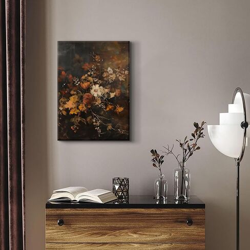 LSXARTQQ Vintage Floral Canvas Wall Art Bathroom Dark Academia Flower Picture Print Farmhouse Retro Moody Botanical Wildflower Painting Bedroom Kitchen Office Antique Wall Decor(12x16inch) in Saudi Arabia