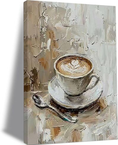 Framed Coffee Wall Art, Modern Still Life Coffee Cup Canvas Prints, Minimalist aesthetics, 12x16 Inch, Neutral Warm Kitchen Dining Decor in Saudi Arabia
