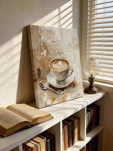 Framed Coffee Wall Art, Modern Still Life Coffee Cup Canvas Prints, Minimalist aesthetics, 12x16 Inch, Neutral Warm Kitchen Dining Decor in Saudi Arabia