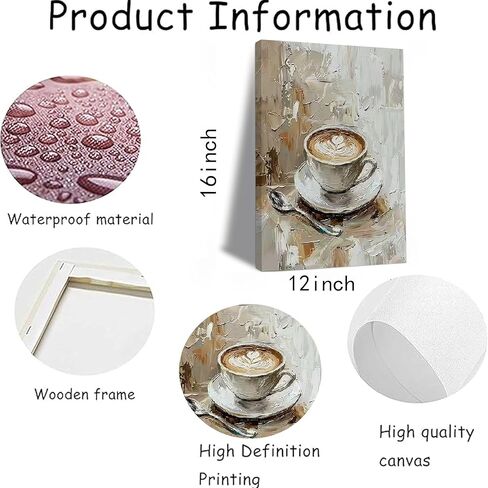 Framed Coffee Wall Art, Modern Still Life Coffee Cup Canvas Prints, Minimalist aesthetics, 12x16 Inch, Neutral Warm Kitchen Dining Decor in Saudi Arabia