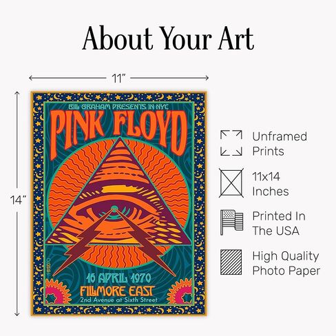 Vintage Concert Poster 11x14 - Psychedelic Rock Music Wall Art - Retro 70s Home Decor - Classic Rock Band Wall Art - Music Room Decoration - UNFRAMED in Kuwait
