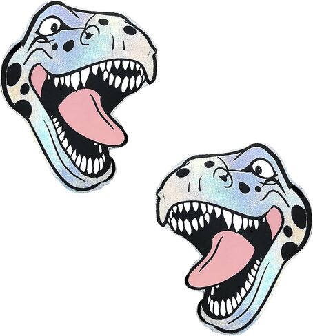 Neva Nude Sexy Trexy 2.0 Silver Holo Iridescent T Rex Dinosaur Nipztix Pasties Nipple Covers for Festivals, Raves, Parties, Lingerie & More, Medical Grade Adhesive, Waterproof, Sweatproof, Made in USA in Saudi Arabia