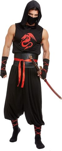 Dreamgirl Men's Ninja Costume - Hooded Tank with Dragon Print and Matching Pants in Saudi Arabia