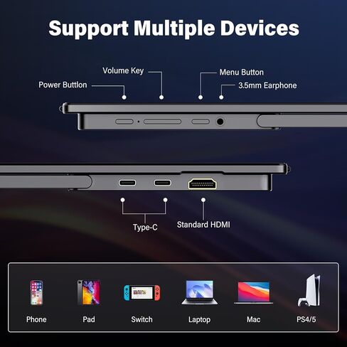 InnoView Portable Monitor, 18'' 2K QHD 100% DCI-P3 Large Portable Monitor for Laptop 2560x1600 500 Nits IPS Eye Care HDR FreeSync Frameless Laptop Screen Extender for Mac Switch Xbox PS4/5 in Kuwait