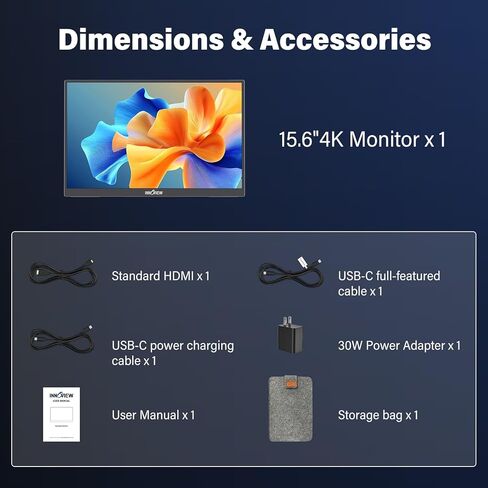 InnoView Portable Monitor, 18'' 2K QHD 100% DCI-P3 Large Portable Monitor for Laptop 2560x1600 500 Nits IPS Eye Care HDR FreeSync Frameless Laptop Screen Extender for Mac Switch Xbox PS4/5 in Kuwait