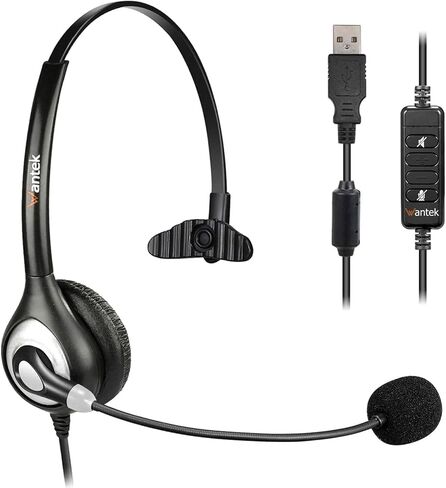 Wantek USB Headset with Microphone for PC,Laptop,Computer Headset with Noise Cancelling & Audio Controls,Wired Headset for Call Center,Work,Ofiice,Zoom,Binaural in Kuwait