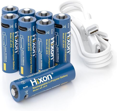 بطاريات ليثيوم قابلة لإعادة الشحن من هيكسون 1.5 فولت USB مقاس AA، بطارية قابلة للشحن 3000 مللي واط في الساعة مزدوجة AA، تشحن 1.5 ساعة، أكثر من 1000 دورة، كابل شحن 4 في 1 USB-A إلى USB-C، مؤشر شحن LED، 8 عبوات in Kuwait