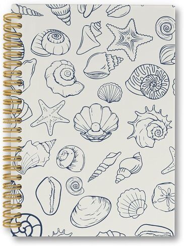 laveliabel Pink Coastal Seashell Spiral Notebook, Preppy Aesthetic Journaling Notebooks, Summer Beach Journals, Blue Striped Beachy College Ruled Spiral Notebook for School Office Supplies, 5.5x8.3in in Saudi Arabia