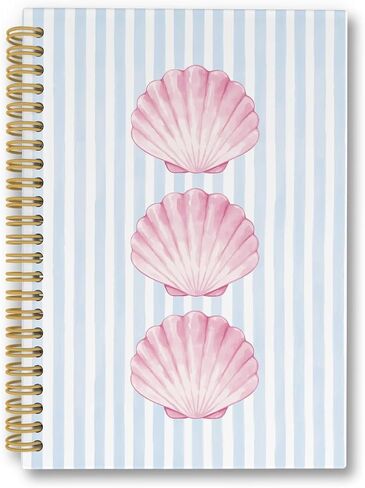 laveliabel Pink Coastal Seashell Spiral Notebook, Preppy Aesthetic Journaling Notebooks, Summer Beach Journals, Blue Striped Beachy College Ruled Spiral Notebook for School Office Supplies, 5.5x8.3in in Saudi Arabia