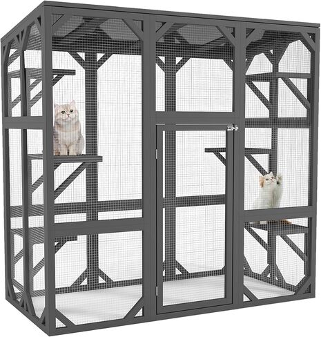 Outdoor Cat House Big Catio Wooden Cat Shelter Enclosure with Large Spacious Interior,High Ledges,Weather Protection Asphalt Roof,for Walk-in Kitty Kennel,White in Kuwait